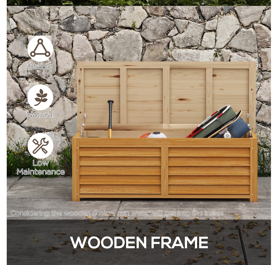 Image 964717_ALTMORE5.jpg, Product 964-717 / Price $159.99, Outsunny 176L Outdoor Deck Box with 2 Safety Hinges for Porch Light Brown from Outsunny on TSC.ca's Home & Garden department