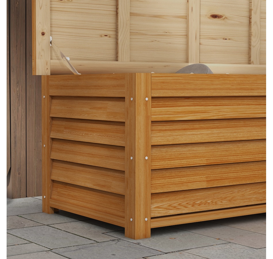 Image 964717_ALTMORE6.jpg, Product 964-717 / Price $159.99, Outsunny 176L Outdoor Deck Box with 2 Safety Hinges for Porch Light Brown from Outsunny on TSC.ca's Home & Garden department