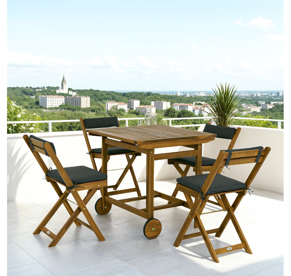 Image 964721.jpg, Product 964-721 / Price $209.99, Outsunny Movable Wood Patio Dining Set with Folding Chairs, Cushions from Outsunny on TSC.ca's Home & Garden department