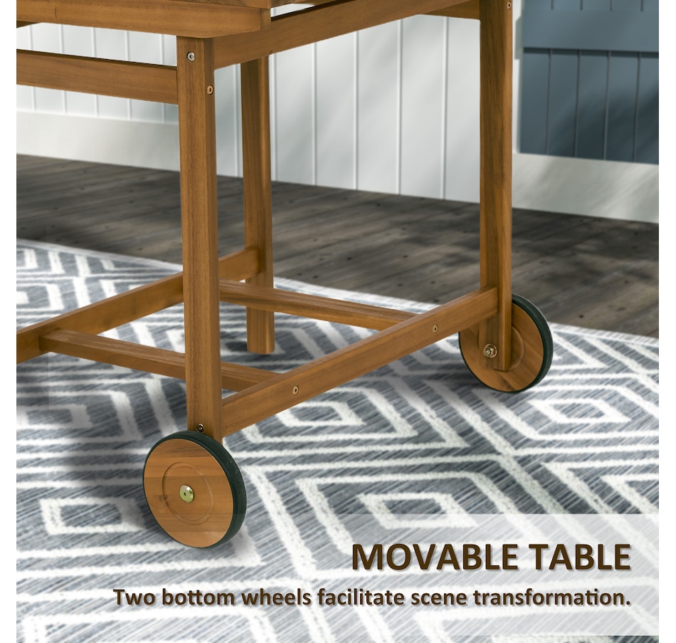 Image 964721_ALTMORE4.jpg, Product 964-721 / Price $209.99, Outsunny Movable Wood Patio Dining Set with Folding Chairs, Cushions from Outsunny on TSC.ca's Home & Garden department