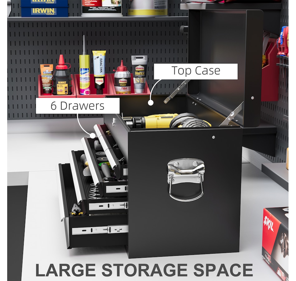 Image 964739_ALTMORE11.jpg, Product 964-739 / Price $137.99 - $139.99, HOMCOM 6 Drawer 24" Metal Tool Box with Top Case, Ball Bearing Slides from HOMCOM on TSC.ca's Home & Garden department
