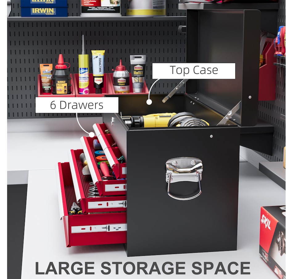 Image 964739_ALTMORE3.jpg, Product 964-739 / Price $137.99 - $139.99, HOMCOM 6 Drawer 24" Metal Tool Box with Top Case, Ball Bearing Slides from HOMCOM on TSC.ca's Home & Garden department
