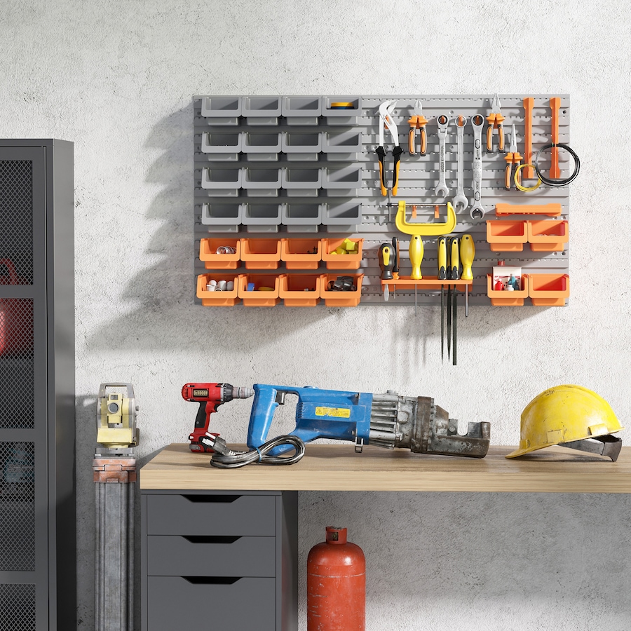 Image 964747_ALTMORE1.jpg, Product 964-747 / Price $51.49, DURHAND 44PC Wall Mounted Storage Bins Parts Rack Kit with Pegboard Orange from DURHAND on TSC.ca's Home & Garden department