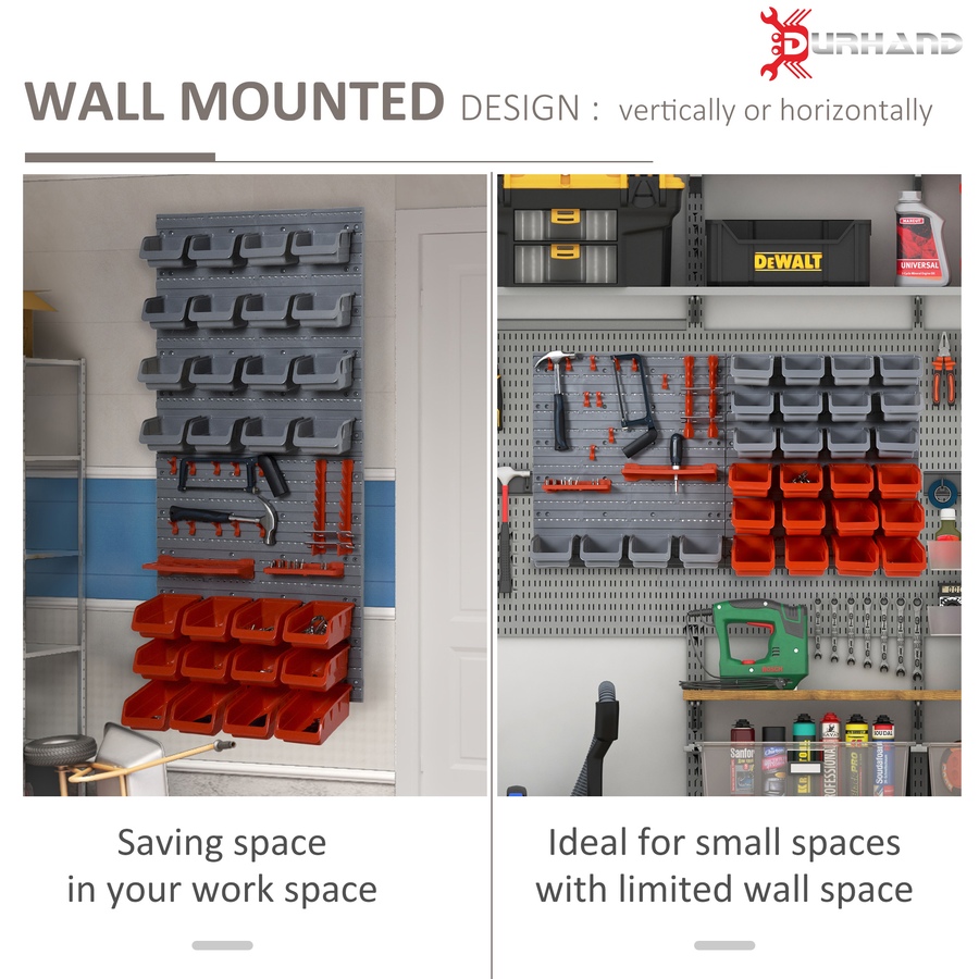 Image 964747_ALTMORE11.jpg, Product 964-747 / Price $51.49, DURHAND 44PC Wall Mounted Storage Bins Parts Rack Kit with Pegboard Orange from DURHAND on TSC.ca's Home & Garden department