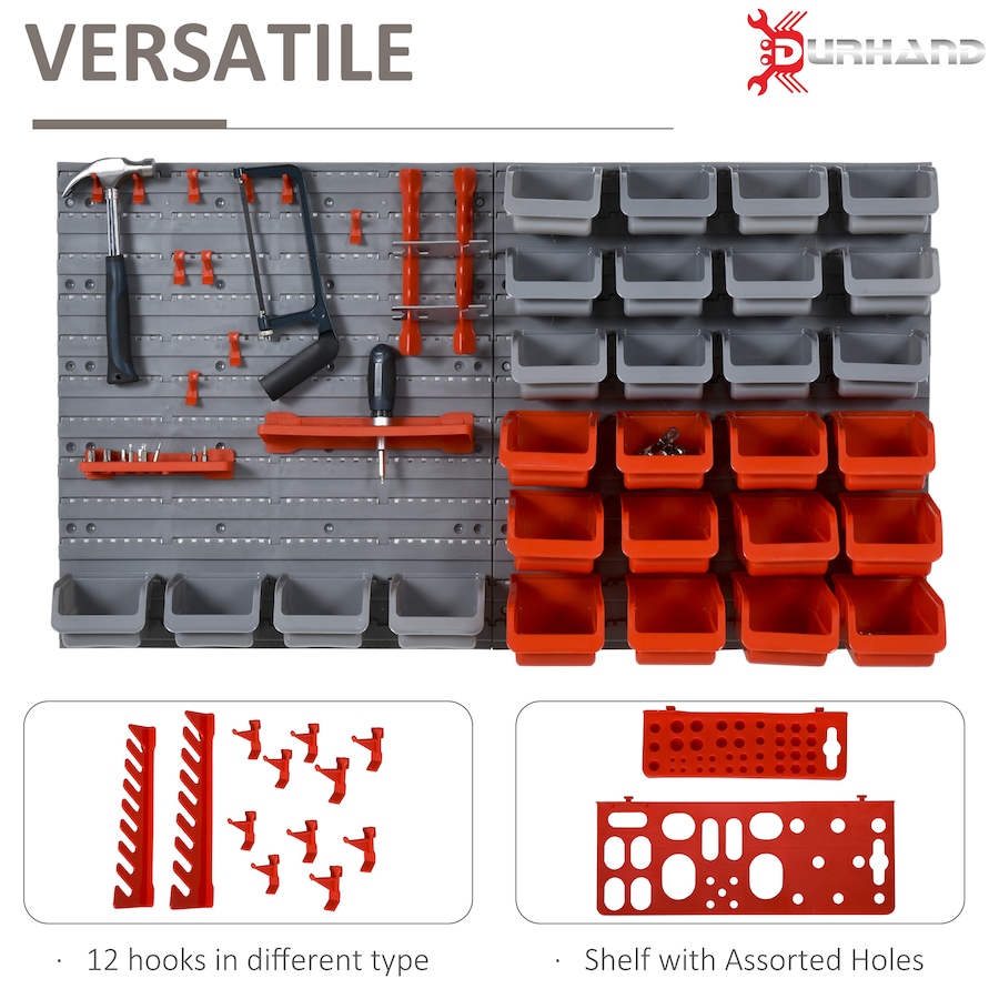 Image 964747_ALTMORE12.jpg, Product 964-747 / Price $51.49, DURHAND 44PC Wall Mounted Storage Bins Parts Rack Kit with Pegboard Orange from DURHAND on TSC.ca's Home & Garden department