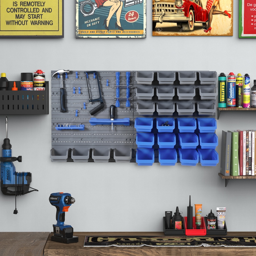 Image 964747_ALTMORE17.jpg, Product 964-747 / Price $51.49, DURHAND 44PC Wall Mounted Storage Bins Parts Rack Kit with Pegboard Orange from DURHAND on TSC.ca's Home & Garden department