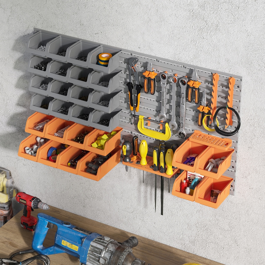 Image 964747_ALTMORE6.jpg, Product 964-747 / Price $51.49, DURHAND 44PC Wall Mounted Storage Bins Parts Rack Kit with Pegboard Orange from DURHAND on TSC.ca's Home & Garden department