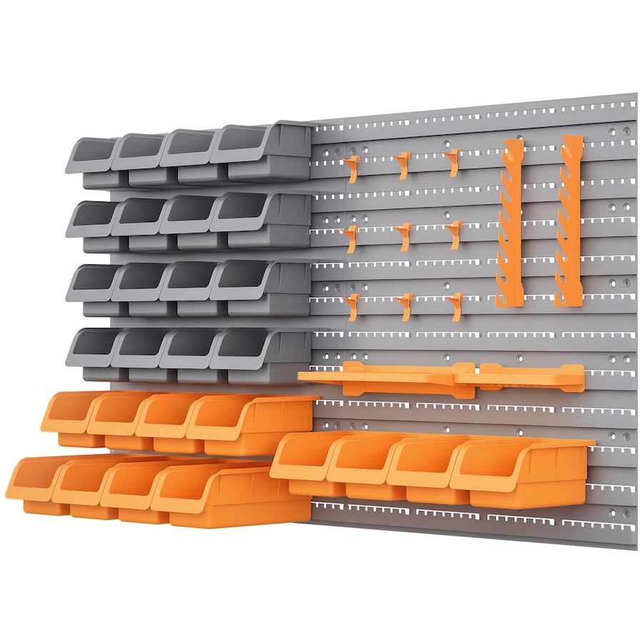 Image 964747_ST01.jpg, Product 964-747 / Price $51.49, DURHAND 44PC Wall Mounted Storage Bins Parts Rack Kit with Pegboard Orange from DURHAND on TSC.ca's Home & Garden department
