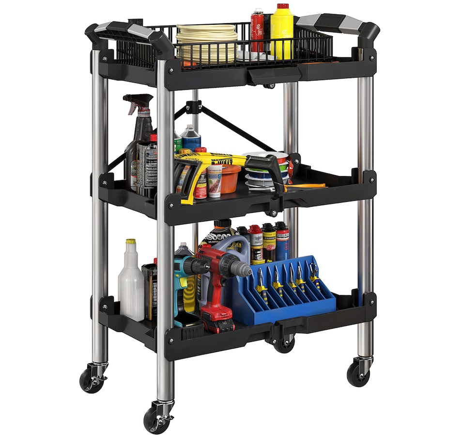 Image 964751.jpg, Product 964-751 / Price $109.99, HOMCOM 3-Tier Collapsible Tool Cart with Wheels, Folding Utility Cart Black from HOMCOM on TSC.ca's Home & Garden department