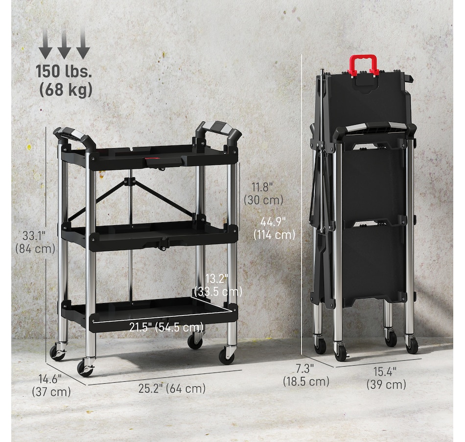 Image 964751_ALTMORE2.jpg, Product 964-751 / Price $109.99, HOMCOM 3-Tier Collapsible Tool Cart with Wheels, Folding Utility Cart Black from HOMCOM on TSC.ca's Home & Garden department