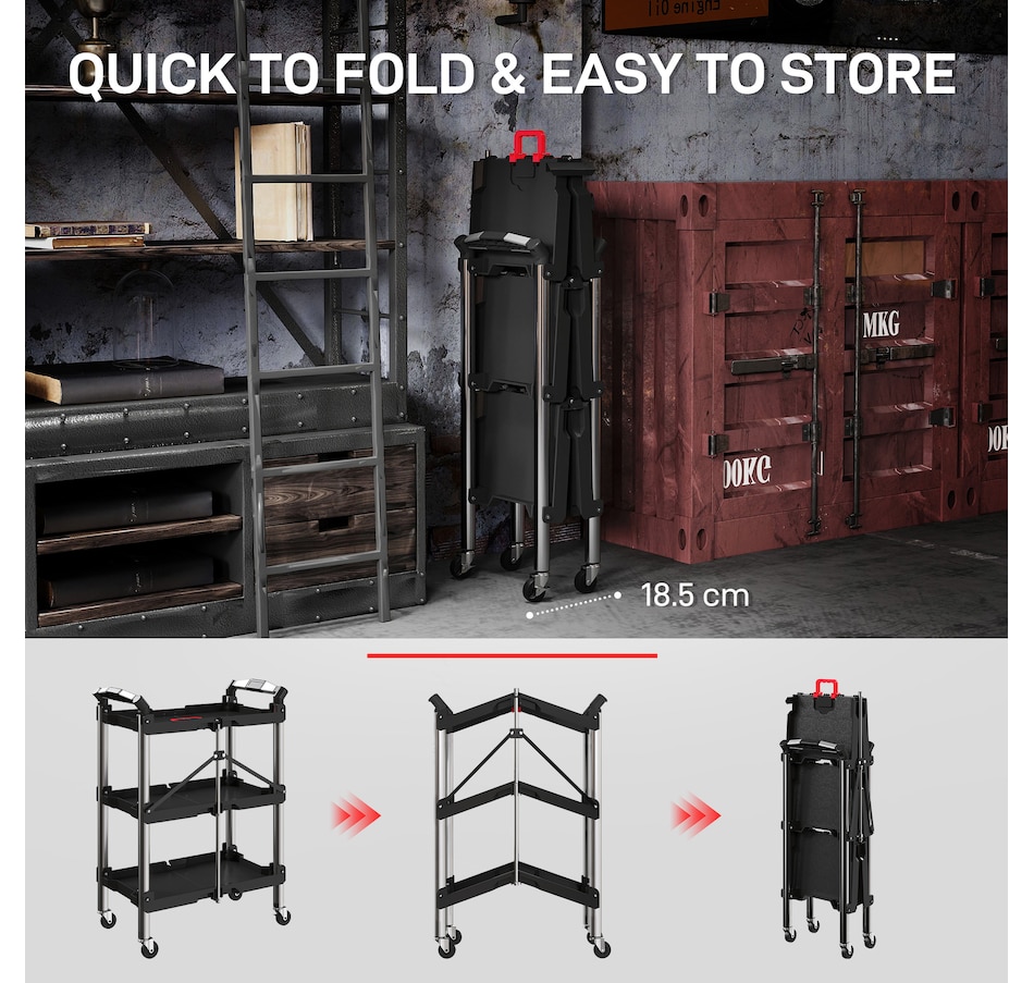 Image 964751_ALTMORE3.jpg, Product 964-751 / Price $109.99, HOMCOM 3-Tier Collapsible Tool Cart with Wheels, Folding Utility Cart Black from HOMCOM on TSC.ca's Home & Garden department