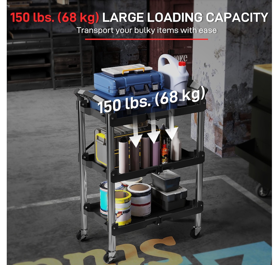 Image 964751_ALTMORE5.jpg, Product 964-751 / Price $109.99, HOMCOM 3-Tier Collapsible Tool Cart with Wheels, Folding Utility Cart Black from HOMCOM on TSC.ca's Home & Garden department