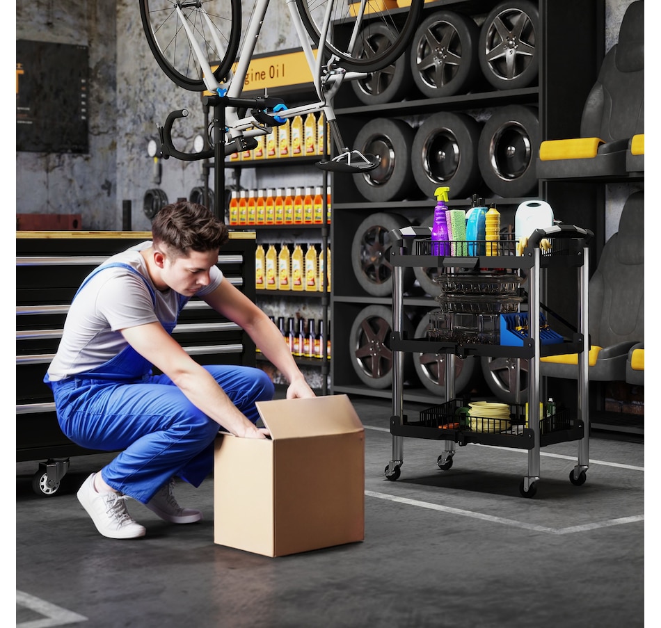 Image 964751_ALTMORE6.jpg, Product 964-751 / Price $109.99, HOMCOM 3-Tier Collapsible Tool Cart with Wheels, Folding Utility Cart Black from HOMCOM on TSC.ca's Home & Garden department