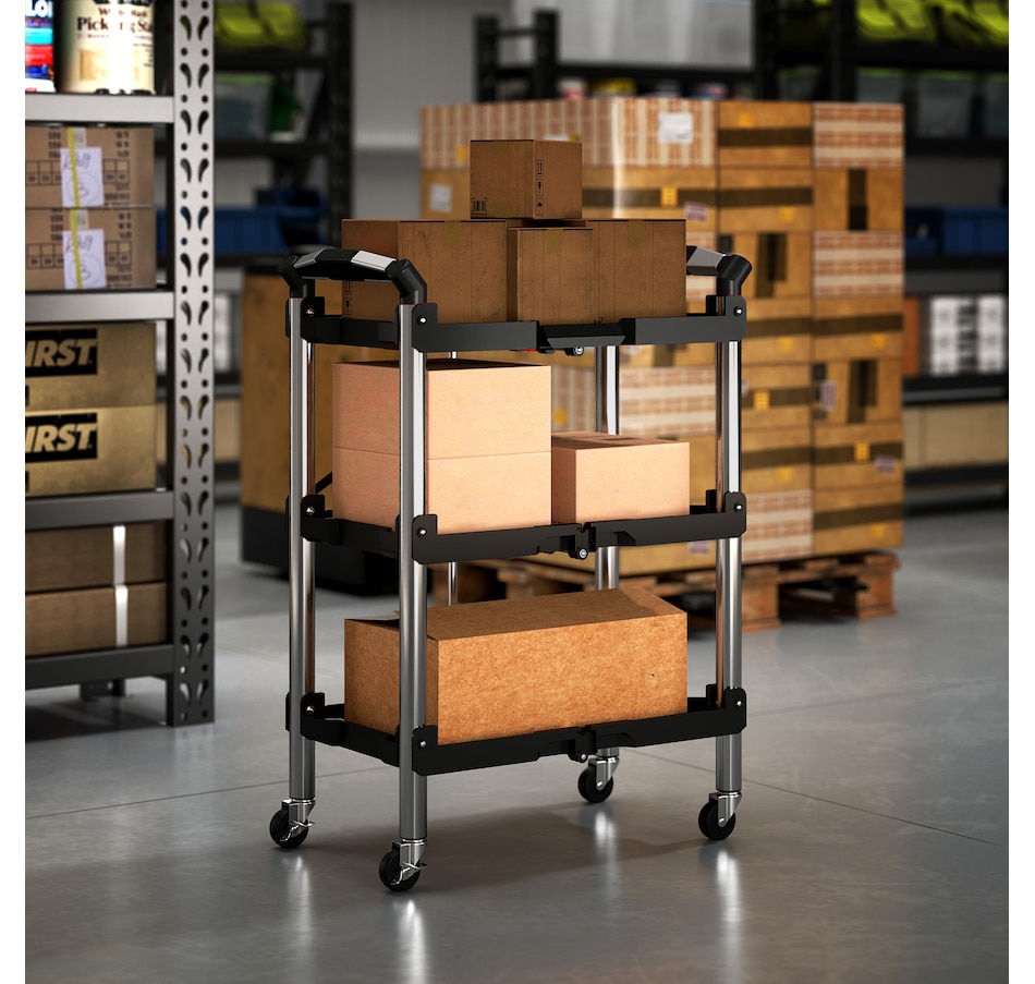 Image 964751_ALTMORE8.jpg, Product 964-751 / Price $109.99, HOMCOM 3-Tier Collapsible Tool Cart with Wheels, Folding Utility Cart Black from HOMCOM on TSC.ca's Home & Garden department