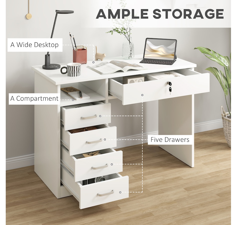 Image 964757_ALTMORE12.jpg, Product 964-757 / Price $199.99, Vinsetto Computer Desk with Lockable Drawer and Open Compartment, White from Vinsetto on TSC.ca's Home & Garden department