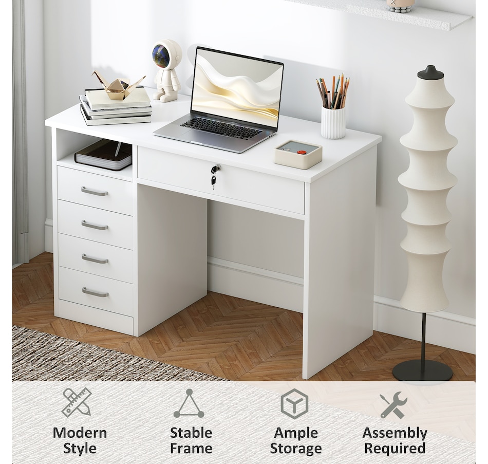 Image 964757_ALTMORE13.jpg, Product 964-757 / Price $199.99, Vinsetto Computer Desk with Lockable Drawer and Open Compartment, White from Vinsetto on TSC.ca's Home & Garden department