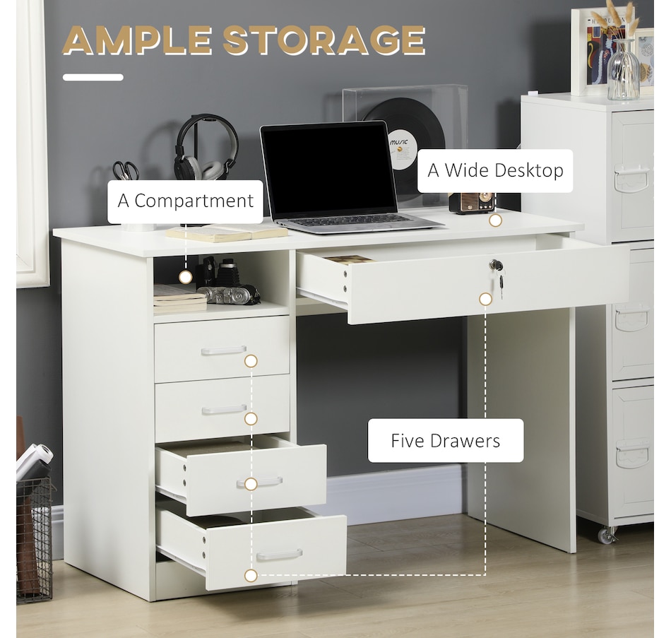Image 964757_ALTMORE4.jpg, Product 964-757 / Price $219.99, Vinsetto Computer Desk with Lockable Drawer and Open Compartment, White from Vinsetto on TSC.ca's Home & Garden department
