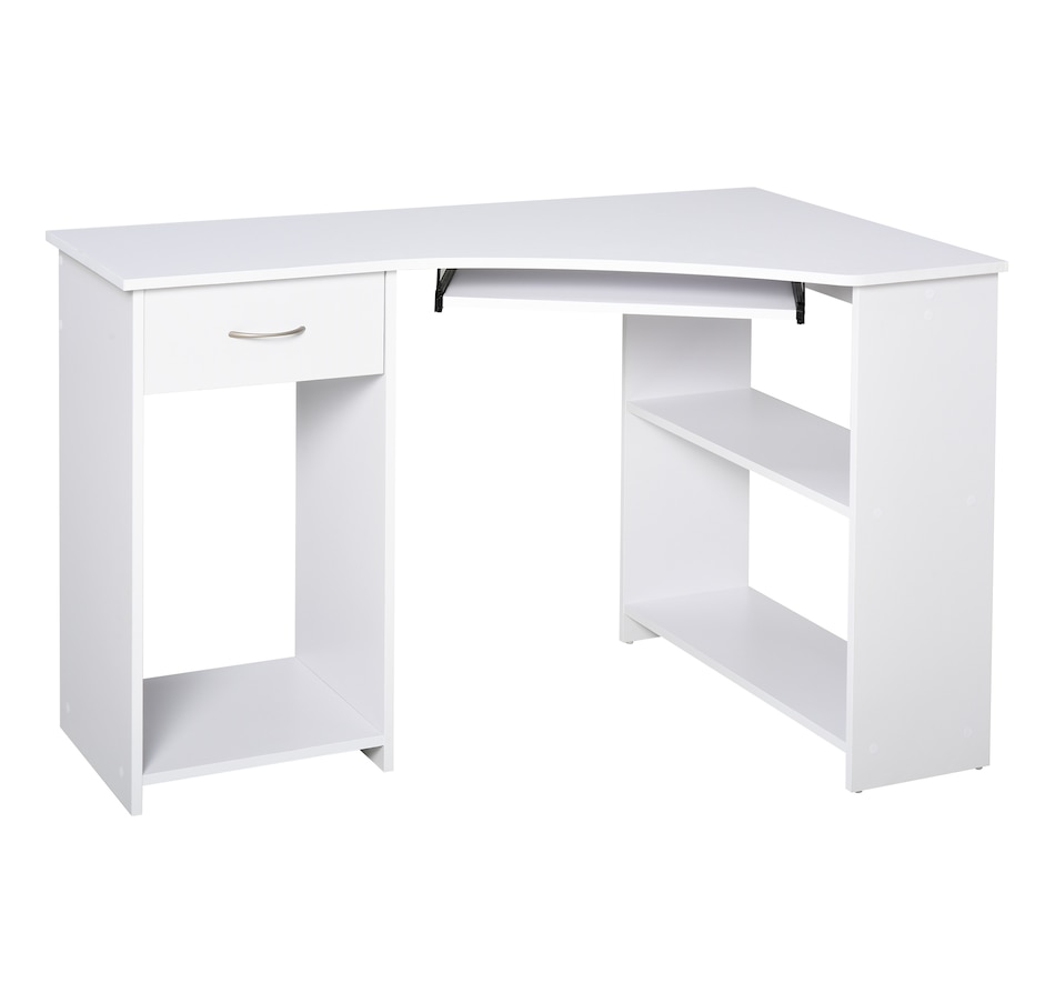 Image 964759.jpg, Product 964-759 / Price $139.99, HOMCOM L-Shaped Corner Computer Desk w/ 2 Shelves Keyboard Tray White from HOMCOM on TSC.ca's Home & Garden department