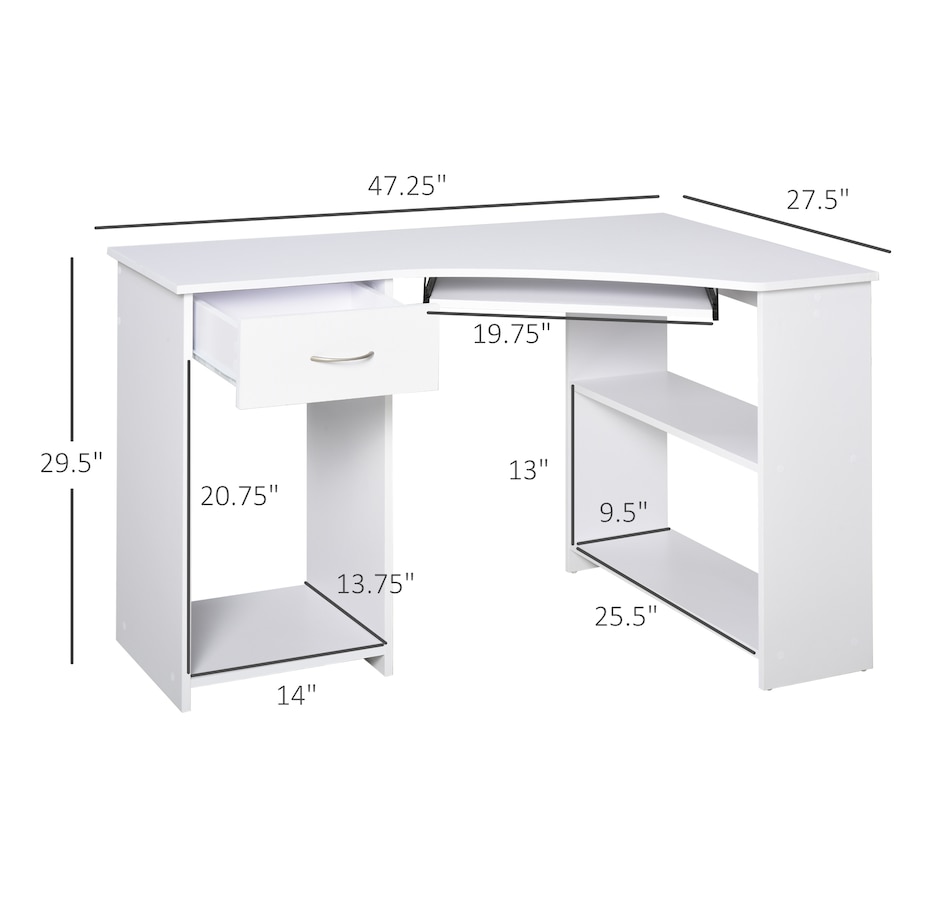Image 964759_ALTMORE2.jpg, Product 964-759 / Price $139.99, HOMCOM L-Shaped Corner Computer Desk w/ 2 Shelves Keyboard Tray White from HOMCOM on TSC.ca's Home & Garden department