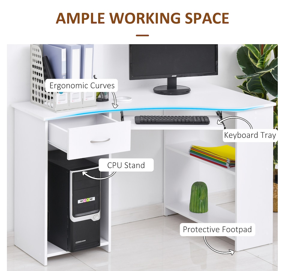 Image 964759_ALTMORE4.jpg, Product 964-759 / Price $139.99, HOMCOM L-Shaped Corner Computer Desk w/ 2 Shelves Keyboard Tray White from HOMCOM on TSC.ca's Home & Garden department