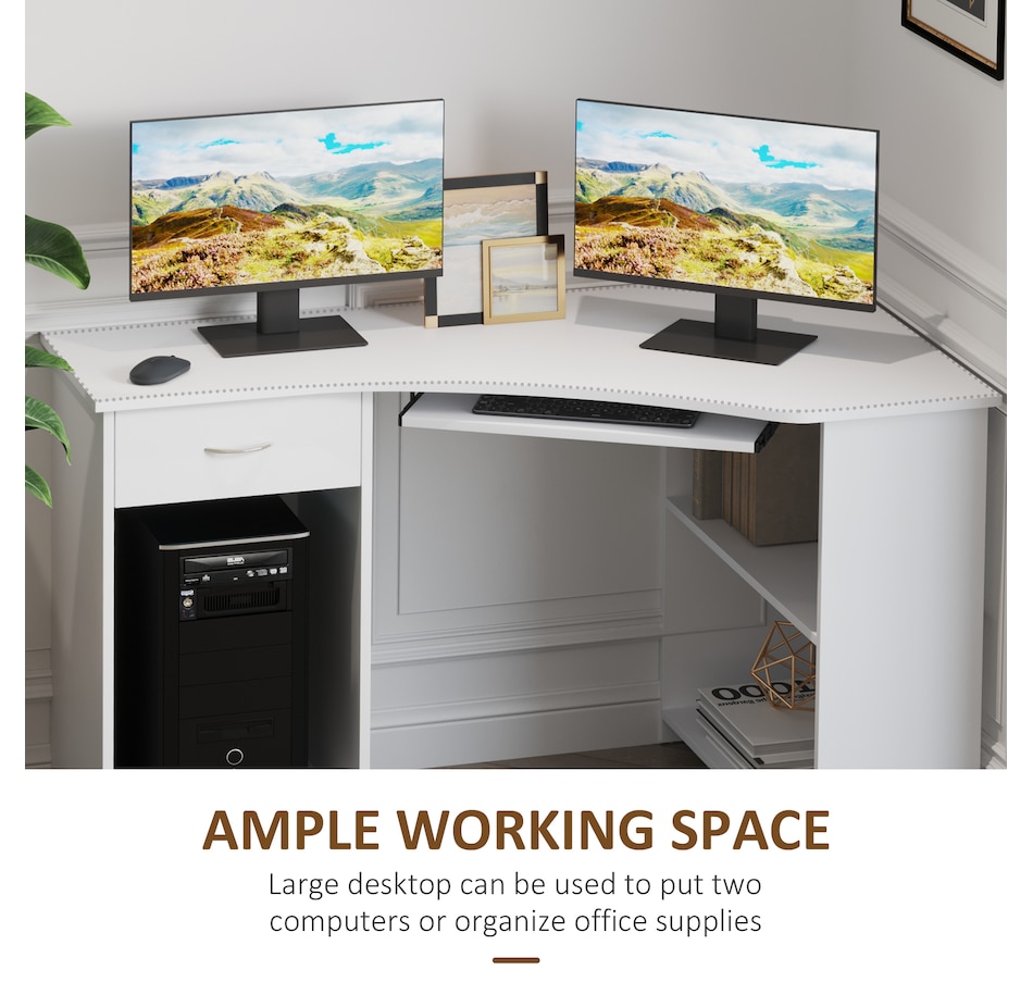 Image 964759_ALTMORE5.jpg, Product 964-759 / Price $139.99, HOMCOM L-Shaped Corner Computer Desk w/ 2 Shelves Keyboard Tray White from HOMCOM on TSC.ca's Home & Garden department