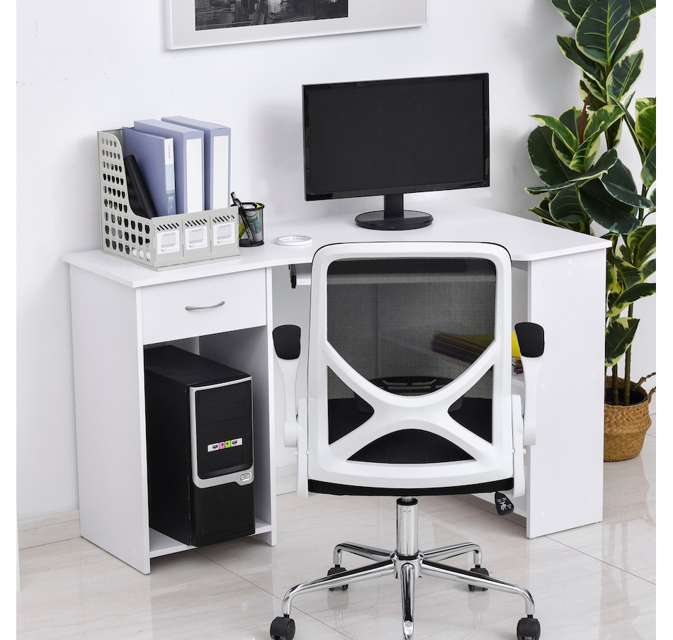 Image 964759_ALTMORE6.jpg, Product 964-759 / Price $139.99, HOMCOM L-Shaped Corner Computer Desk w/ 2 Shelves Keyboard Tray White from HOMCOM on TSC.ca's Home & Garden department