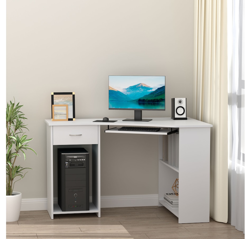 Image 964759_ALTMORE9.jpg, Product 964-759 / Price $139.99, HOMCOM L-Shaped Corner Computer Desk w/ 2 Shelves Keyboard Tray White from HOMCOM on TSC.ca's Home & Garden department