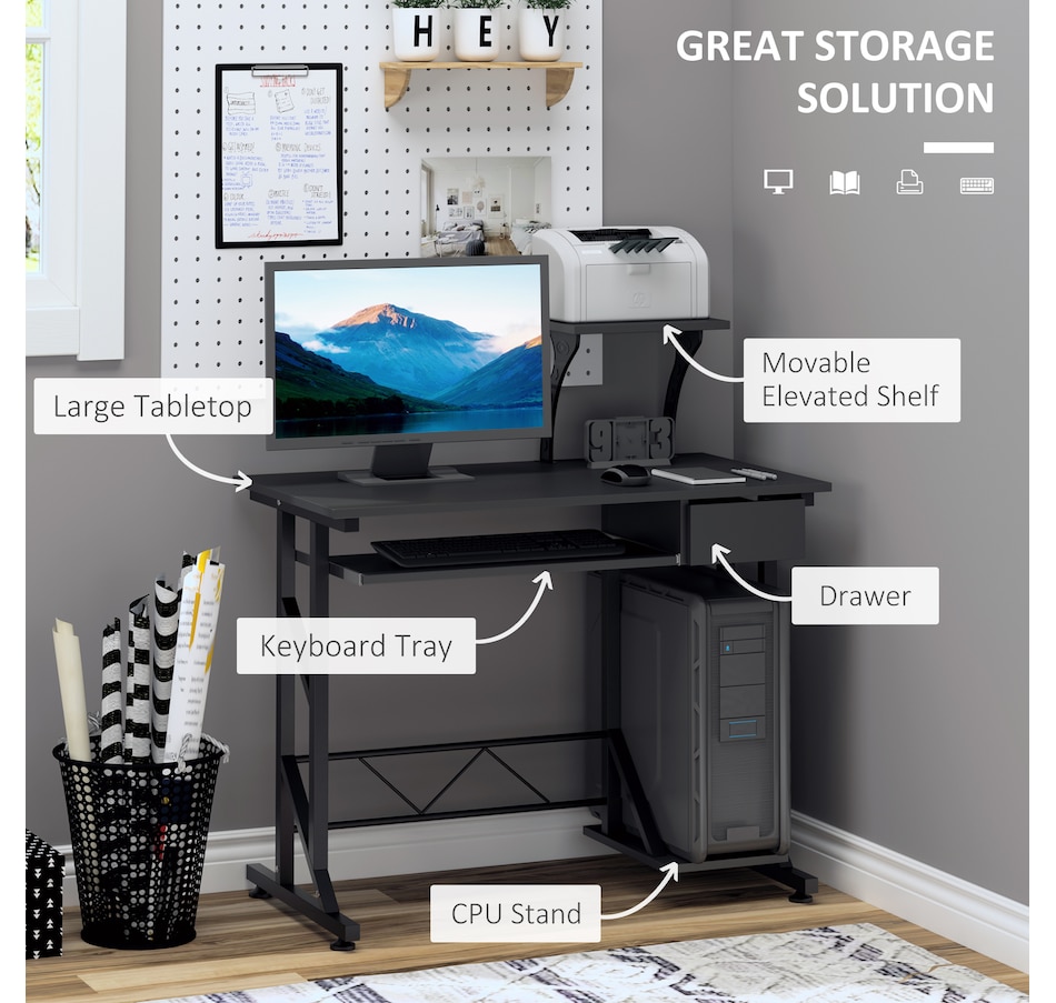 Image 964762_ALTMORE3.jpg, Product 964-762 / Price $89.99, HOMCOM Computer Desk With Keyboard Tray & Cpu Stand from HOMCOM on TSC.ca's Home & Garden department