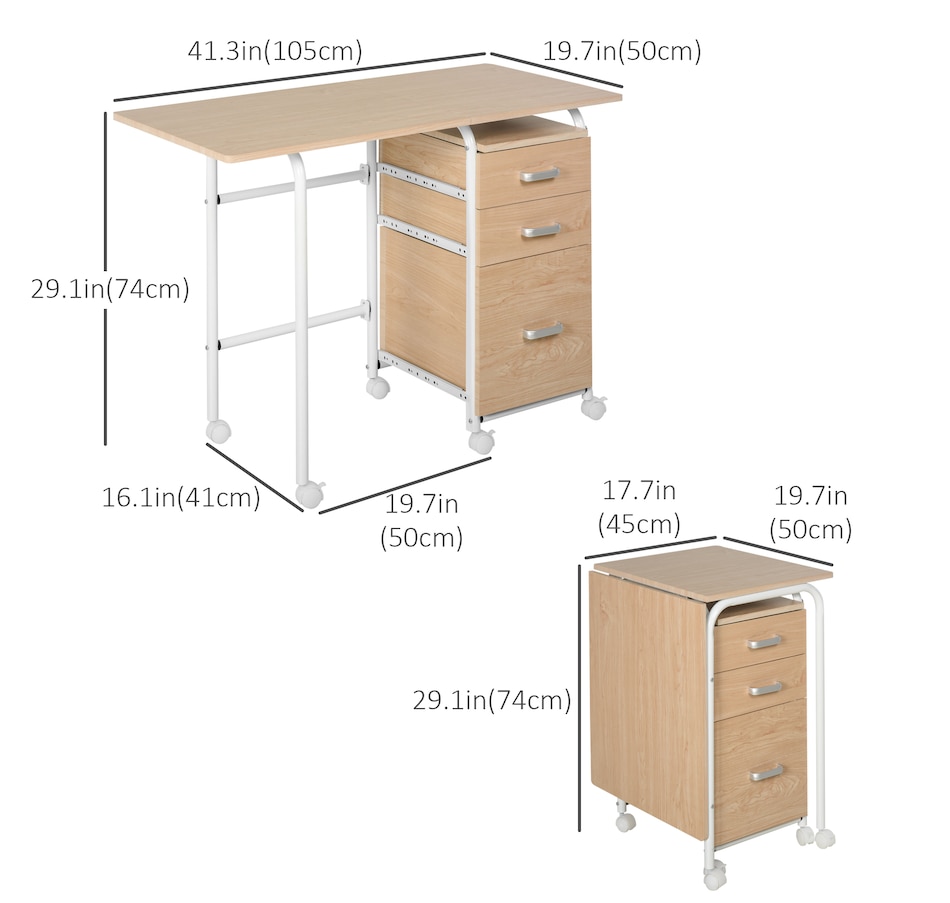 Image 964770_ALTMORE2.jpg, Product 964-770 / Price $114.99, HOMCOM Foldable Computer Desk With Drawers & 6 Wheels from HOMCOM on TSC.ca's Home & Garden department