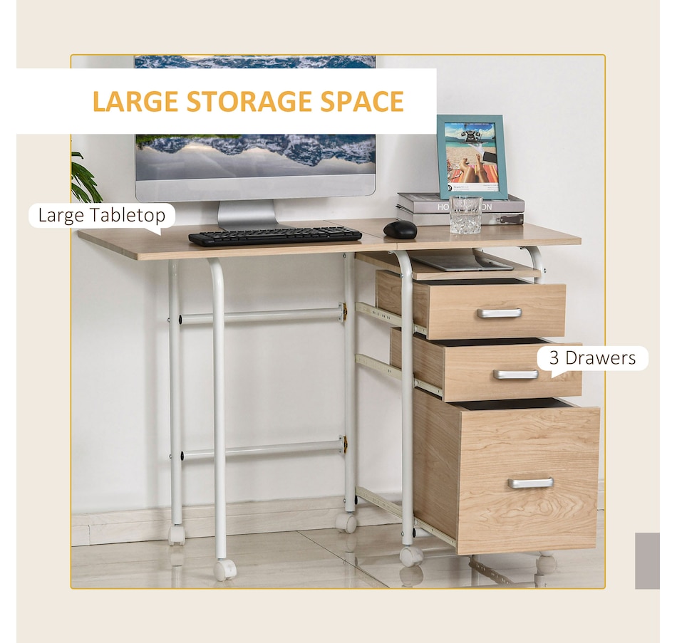 Image 964770_ALTMORE3.jpg, Product 964-770 / Price $114.99, HOMCOM Foldable Computer Desk With Drawers & 6 Wheels from HOMCOM on TSC.ca's Home & Garden department