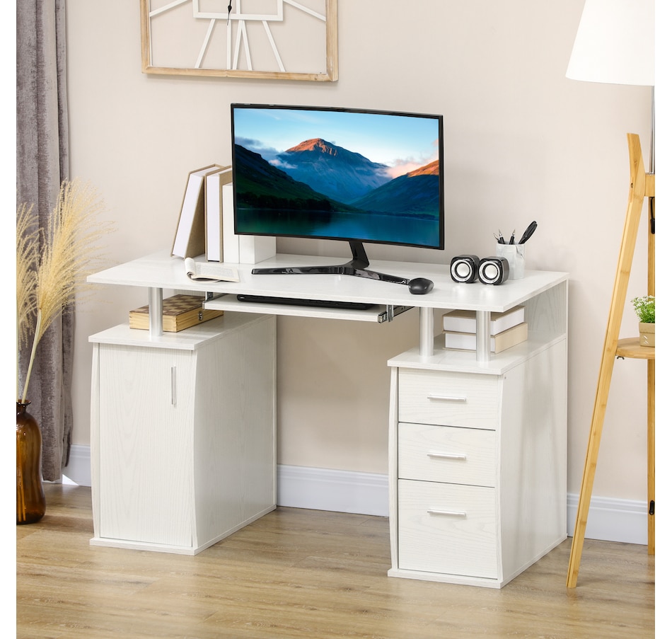 Image 964773_ALTMORE1.jpg, Product 964-773 / Price $199.99, HOMCOM 47" Computer Desk with Keyboard Tray and Storage Drawers White from HOMCOM on TSC.ca's Home & Garden department