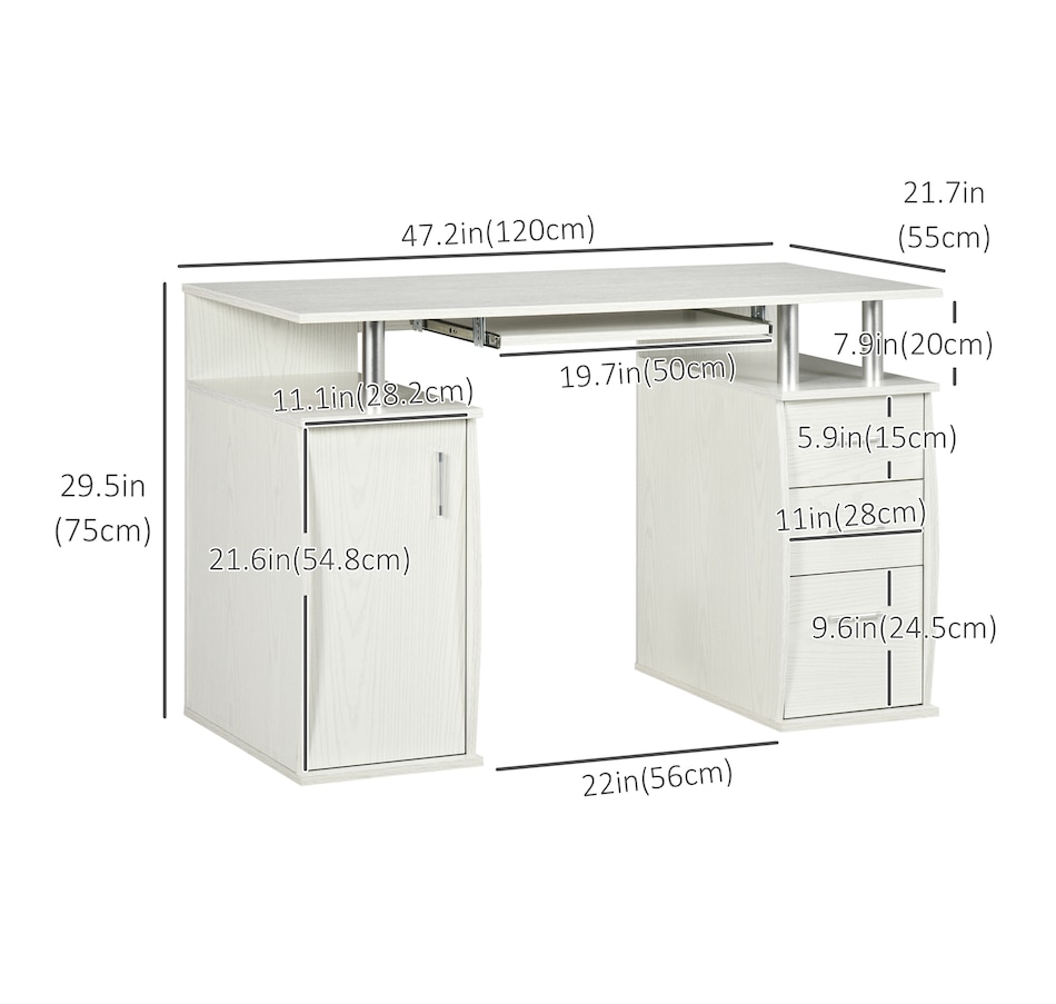 Image 964773_ALTMORE2.jpg, Product 964-773 / Price $199.99, HOMCOM 47" Computer Desk with Keyboard Tray and Storage Drawers White from HOMCOM on TSC.ca's Home & Garden department