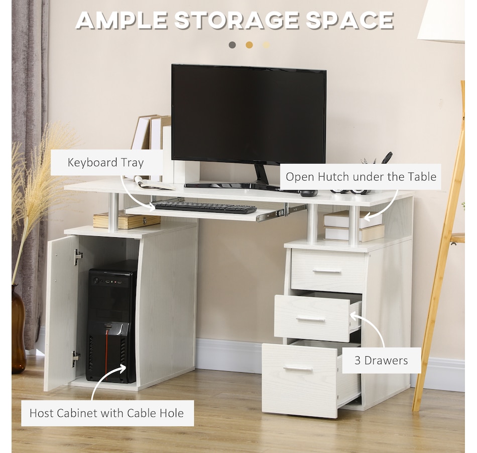 Image 964773_ALTMORE3.jpg, Product 964-773 / Price $199.99, HOMCOM 47" Computer Desk with Keyboard Tray and Storage Drawers White from HOMCOM on TSC.ca's Home & Garden department