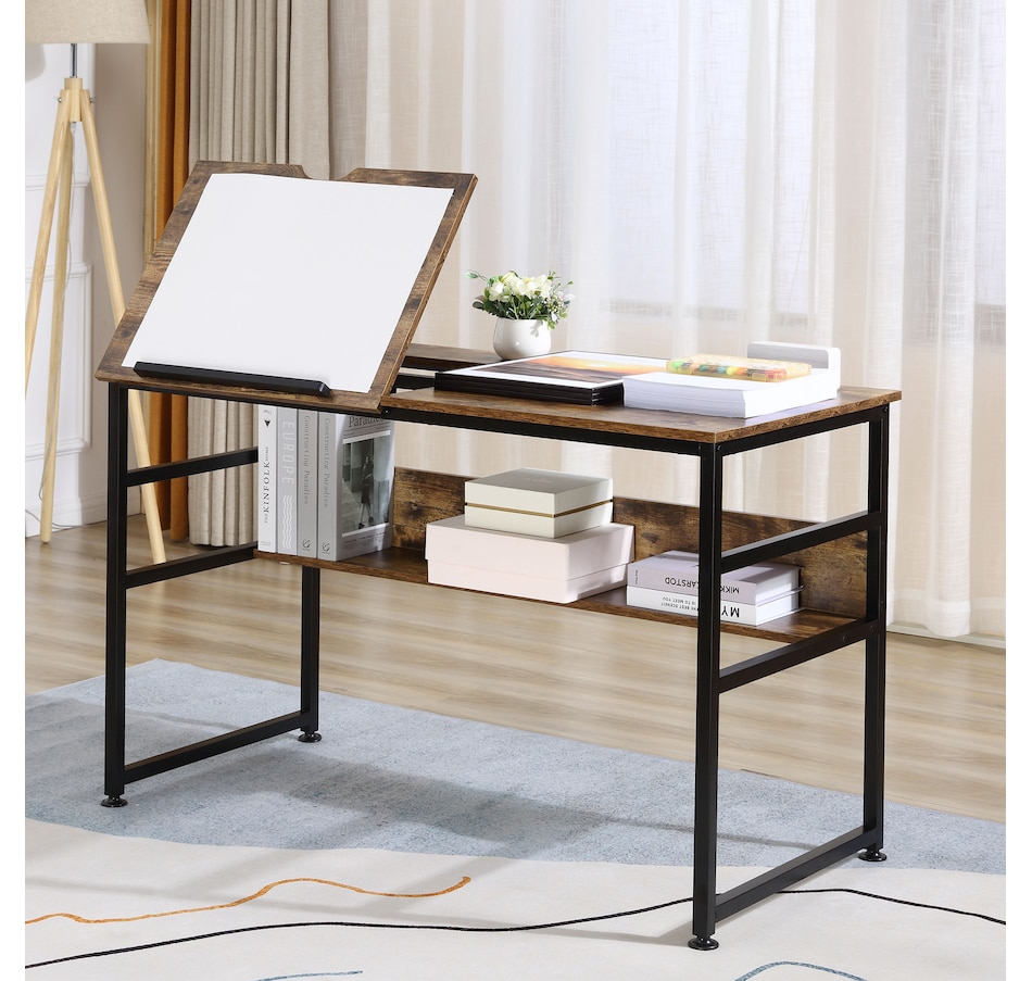 Image 964774_ALTMORE1.jpg, Product 964-774 / Price $159.99, HOMCOM Tiltable Drafting Table Computer Desk w/ Shelf, Rustic Brown from HOMCOM on TSC.ca's Home & Garden department