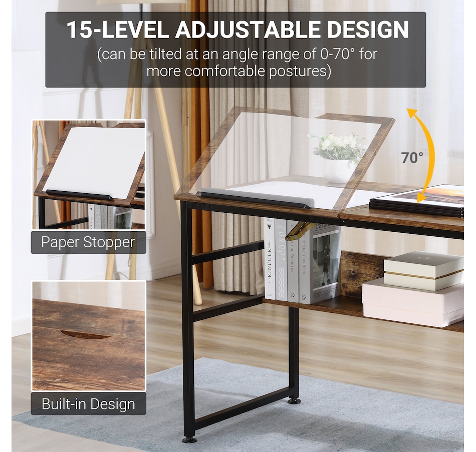 Image 964774_ALTMORE3.jpg, Product 964-774 / Price $159.99, HOMCOM Tiltable Drafting Table Computer Desk w/ Shelf, Rustic Brown from HOMCOM on TSC.ca's Home & Garden department