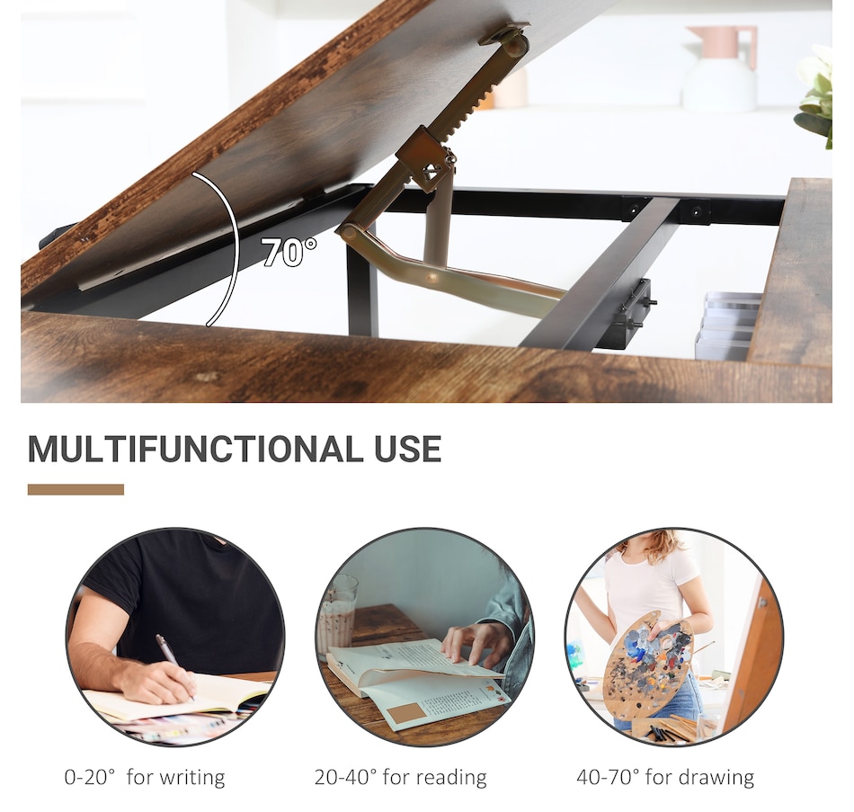 Image 964774_ALTMORE6.jpg, Product 964-774 / Price $159.99, HOMCOM Tiltable Drafting Table Computer Desk w/ Shelf, Rustic Brown from HOMCOM on TSC.ca's Home & Garden department