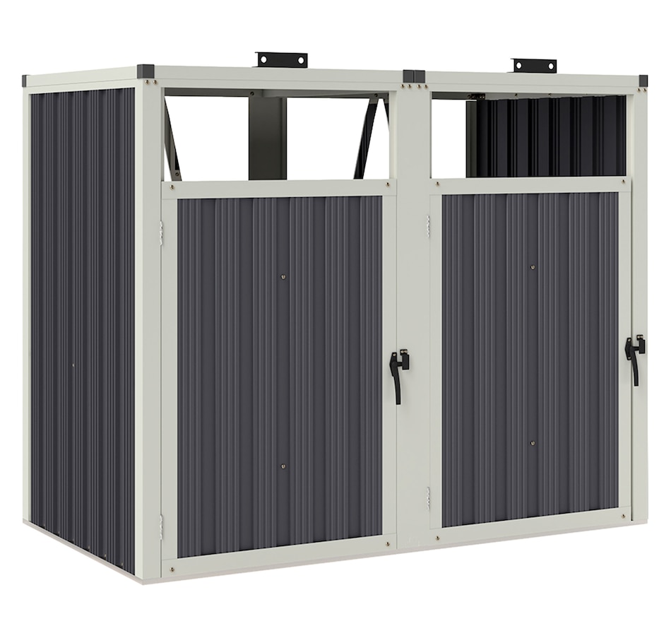 Image 964814.jpg, Product 964-814 / Price $189.99, Outsunny Double Garbage Bin Shed, Lockable Storage Shed with Openable Lid from Outsunny on TSC.ca's Home & Garden department