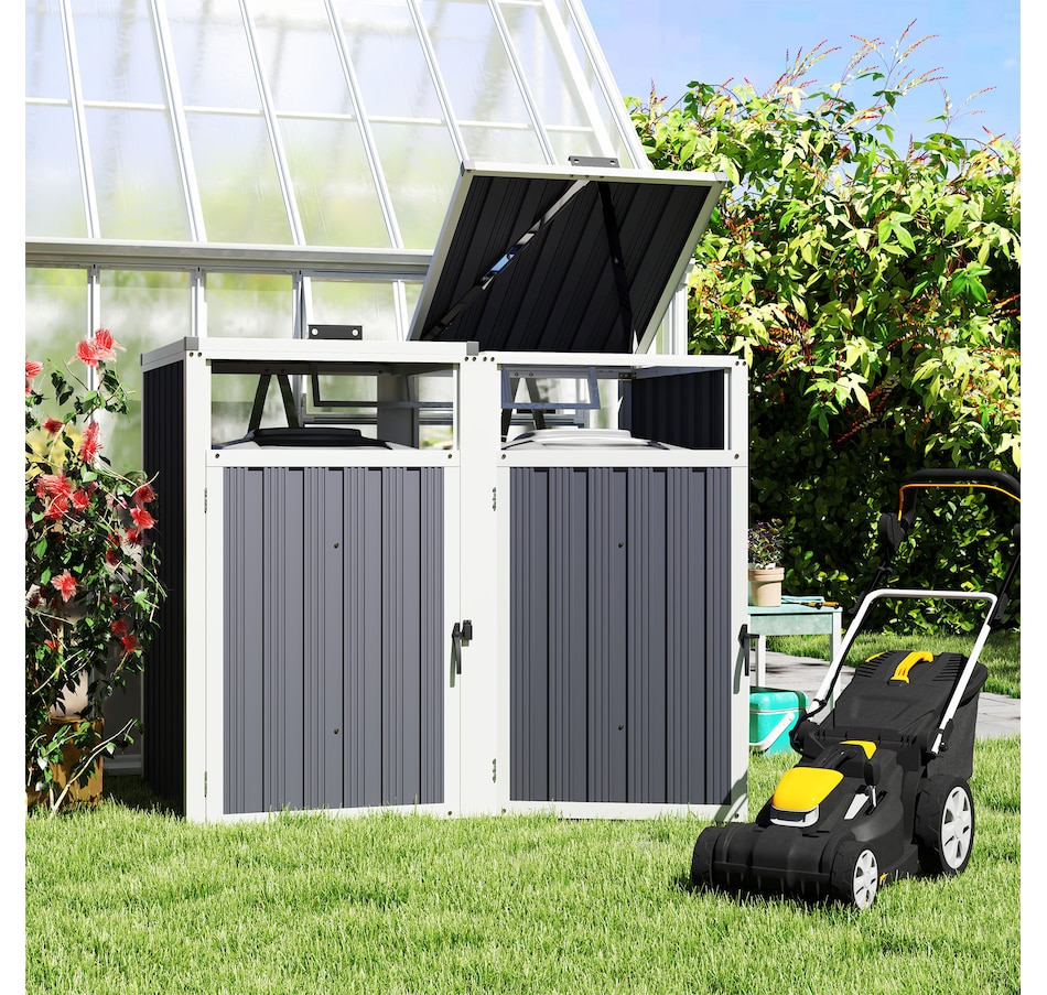 Image 964814_ALTMORE1.jpg, Product 964-814 / Price $189.99, Outsunny Double Garbage Bin Shed, Lockable Storage Shed with Openable Lid from Outsunny on TSC.ca's Home & Garden department