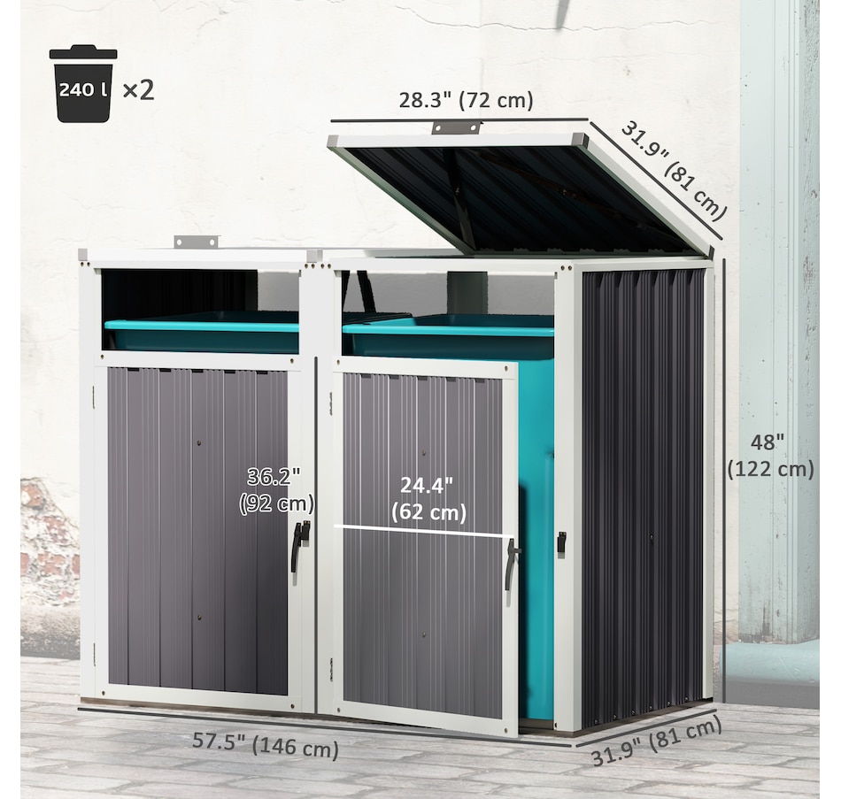 Image 964814_ALTMORE2.jpg, Product 964-814 / Price $189.99, Outsunny Double Garbage Bin Shed, Lockable Storage Shed with Openable Lid from Outsunny on TSC.ca's Home & Garden department