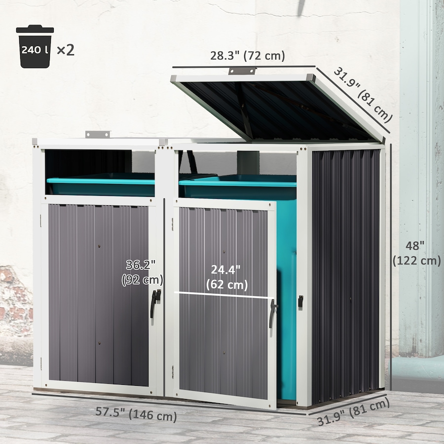 Image 964814_ALTMORE2.jpg, Product 964-814 / Price $229.99, Outsunny Double Garbage Bin Shed, Lockable Storage Shed with Openable Lid from Outsunny on TSC.ca's Home & Garden department