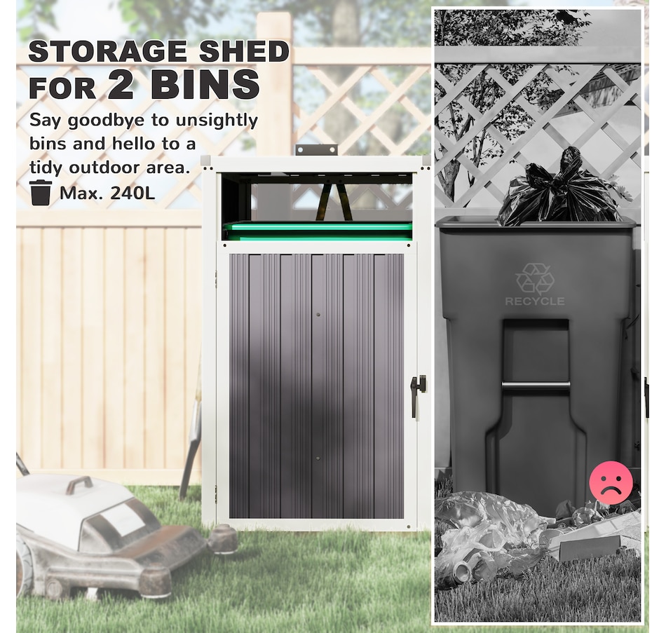 Image 964814_ALTMORE3.jpg, Product 964-814 / Price $189.99, Outsunny Double Garbage Bin Shed, Lockable Storage Shed with Openable Lid from Outsunny on TSC.ca's Home & Garden department