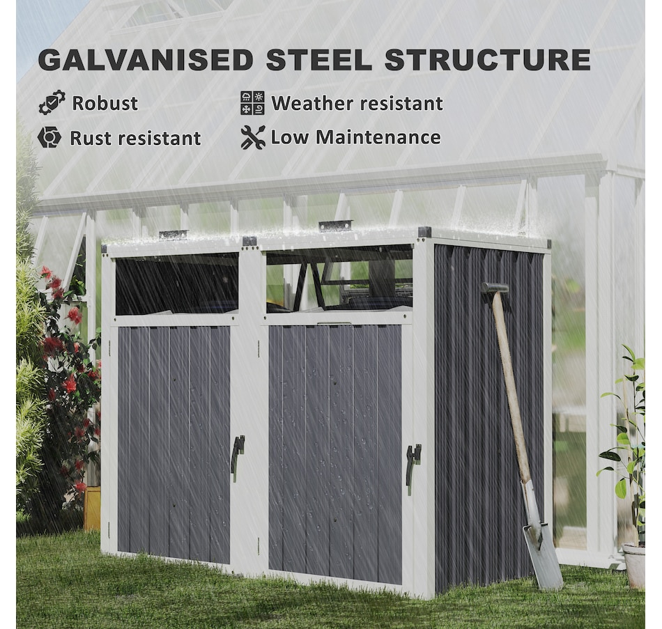 Image 964814_ALTMORE5.jpg, Product 964-814 / Price $189.99, Outsunny Double Garbage Bin Shed, Lockable Storage Shed with Openable Lid from Outsunny on TSC.ca's Home & Garden department