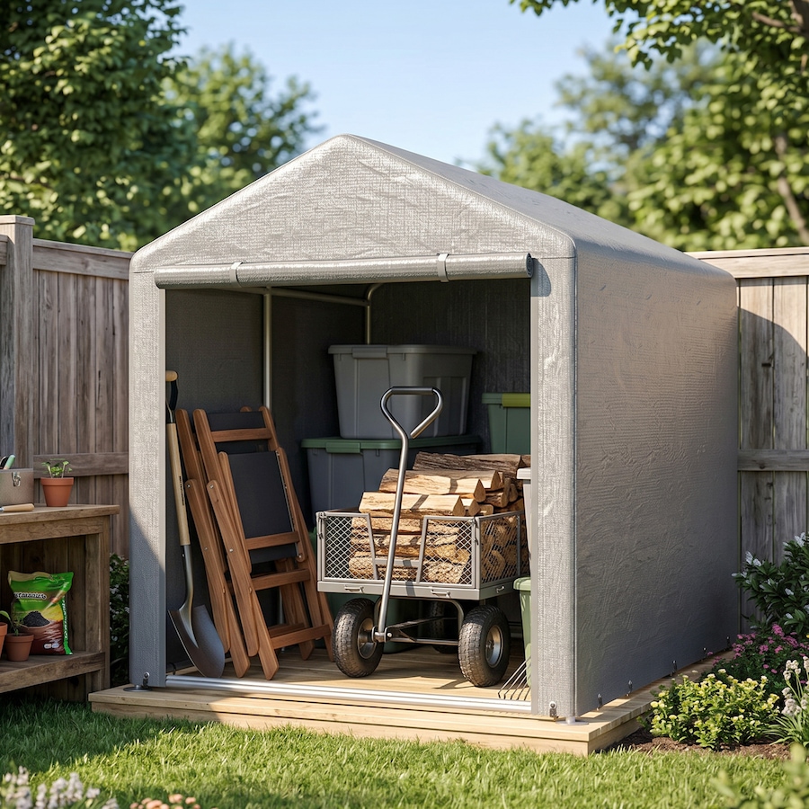Image 964824_ALTMORE14.jpg, Product 964-824 / Price $153.99, Outsunny Storage Tent, Portable Outdoor Shed with Large Door, Light Grey from Outsunny on TSC.ca's Home & Garden department