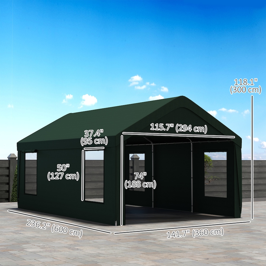Image 964826_ALTMORE10.jpg, Product 964-826 / Price $339.99, Outsunny Carport, 12 x 20ft Portable Garage, Dark Green from Outsunny on TSC.ca's Home & Garden department