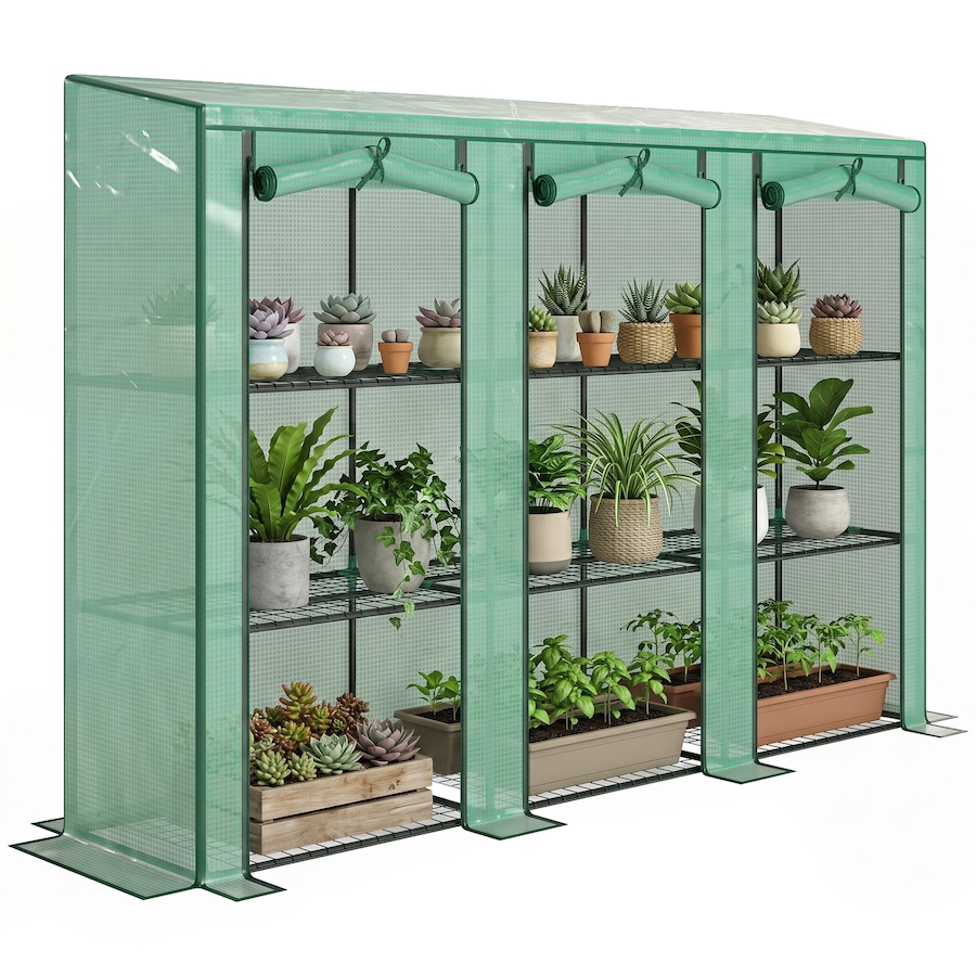 Image 964840.jpg, Product 964-840 / Price $79.99, Outsunny Lean-to Mini Greenhouse w/ 3 Tier Shelves, 3 Roll-Up Doors, Green from Outsunny on TSC.ca's Home & Garden department