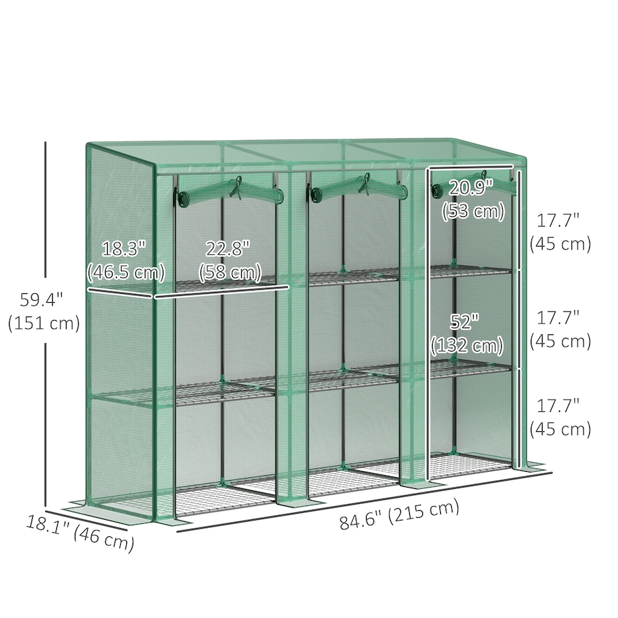 Image 964840_ALTMORE2.jpg, Product 964-840 / Price $79.99, Outsunny Lean-to Mini Greenhouse w/ 3 Tier Shelves, 3 Roll-Up Doors, Green from Outsunny on TSC.ca's Home & Garden department