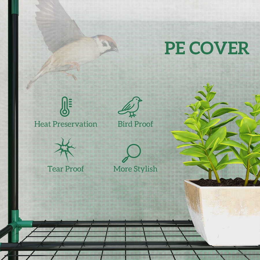 Image 964840_ALTMORE3.jpg, Product 964-840 / Price $79.99, Outsunny Lean-to Mini Greenhouse w/ 3 Tier Shelves, 3 Roll-Up Doors, Green from Outsunny on TSC.ca's Home & Garden department