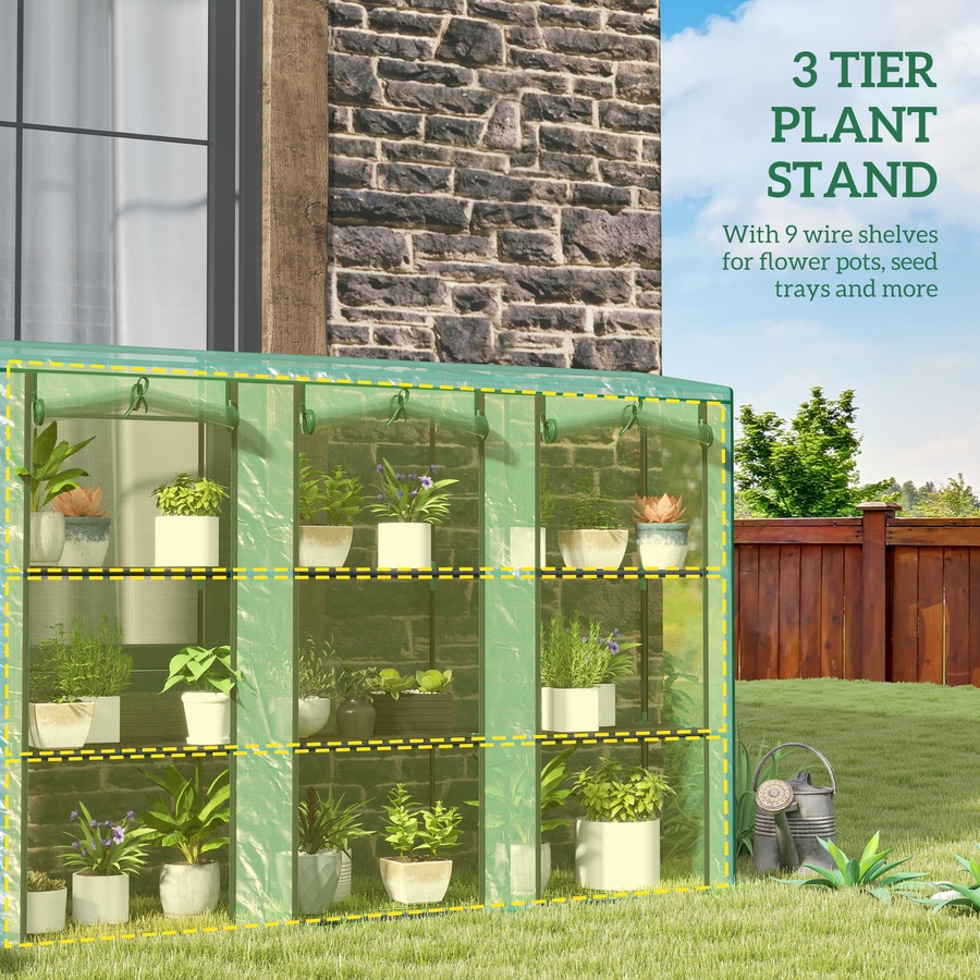 Image 964840_ALTMORE4.jpg, Product 964-840 / Price $79.99, Outsunny Lean-to Mini Greenhouse w/ 3 Tier Shelves, 3 Roll-Up Doors, Green from Outsunny on TSC.ca's Home & Garden department