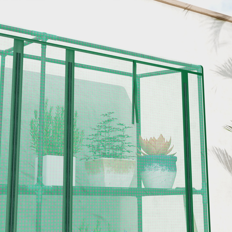 Image 964840_ALTMORE7.jpg, Product 964-840 / Price $79.99, Outsunny Lean-to Mini Greenhouse w/ 3 Tier Shelves, 3 Roll-Up Doors, Green from Outsunny on TSC.ca's Home & Garden department