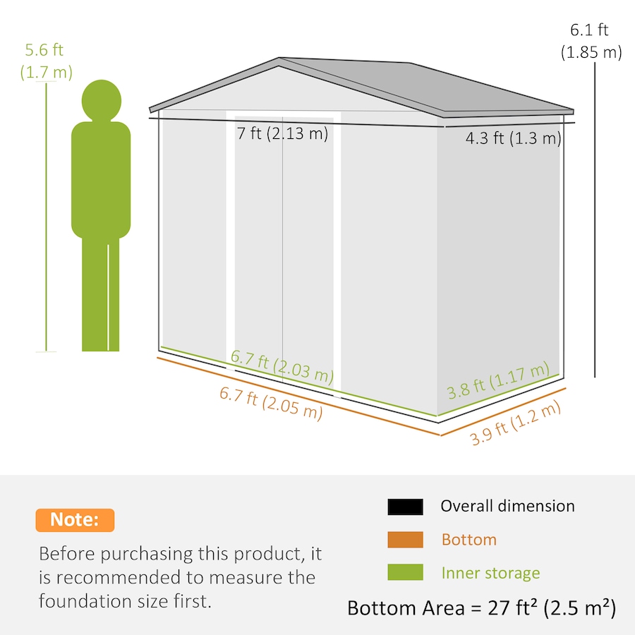Image 964873_ALTMORE138.jpg, Product 964-873 / Price $319.99 - $379.99, 7' x 4' Garden Storage Shed w/ Foundation Kit and Double Doors from Outsunny on TSC.ca's Home & Garden department